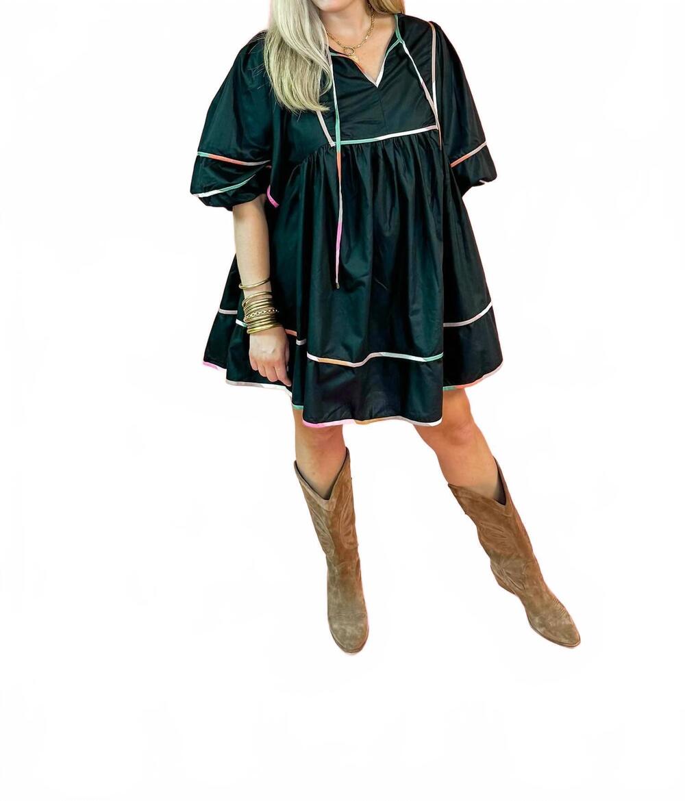 NEW STYLE USA women's color block trim mini dress in black